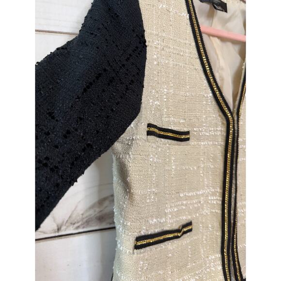 Mango Suit Sz L Jacket Cream Black Gold Trim Holiday Festive Party Classy - Picture 5 of 5